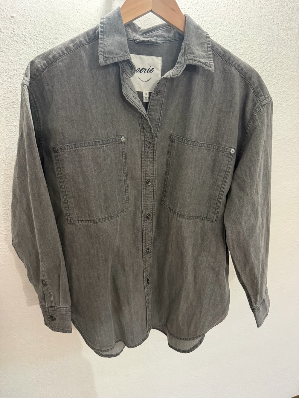NWT Aerie Washed Black Boyfriend Denim Shirt XXS.